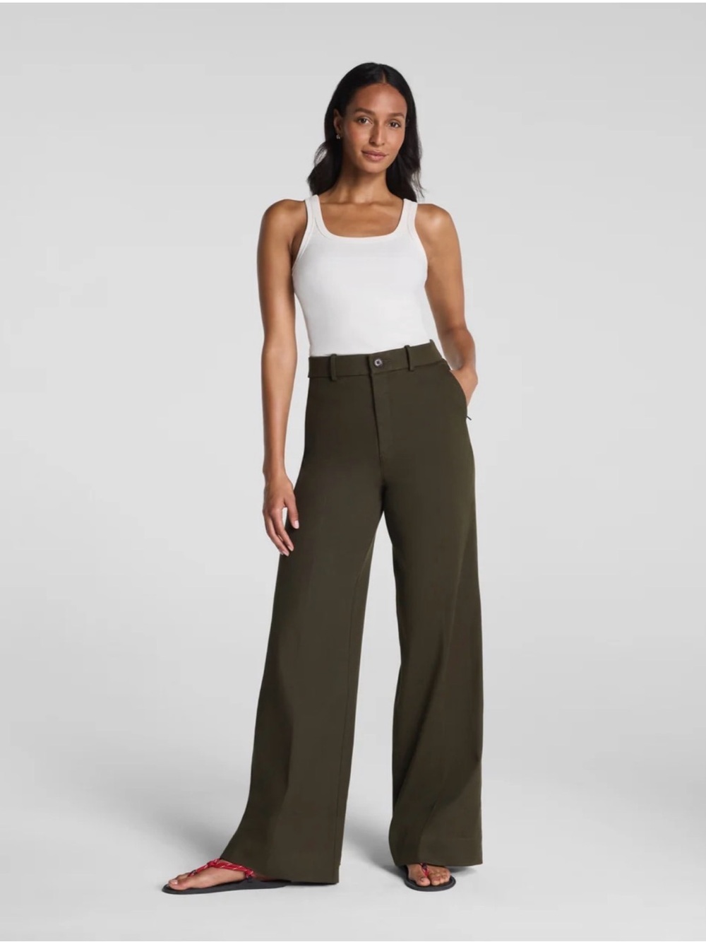 Spanx Stretch Twill Wide Leg Pants Olive
